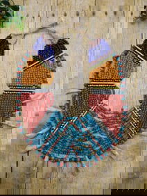 ORNATE BUFFALO TEETH COLORFUL AFRICAN TRADE BEAD NECKLACE