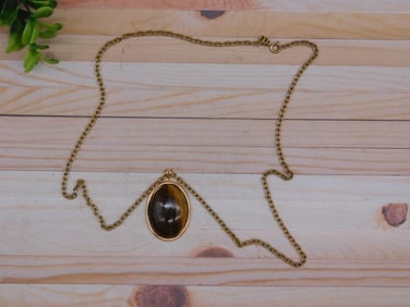 TIGER EYE PENDANT ON CHAIN NECKLACE ROCK STONE LAPIDARY SPECIMEN