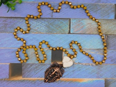 CHIEF PENDANT ON SPARKLE BEAD NECKLACE ROCK STONE LAPIDARY SPECIMEN