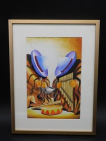 FRAMED MUSICIAN PRINT VINTAGE ANTIQUE