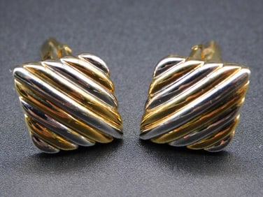 GOLD TONE RIDGED SQUARE CUFFLINKS VINTAGE ANTIQUE