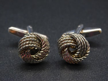 SILVER COLORED METAL KNOT CUFFLINKS VINTAGE ANTIQUE