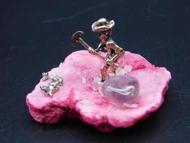 PYRITE MINER ON STONE ROCK STONE LAPIDARY SPECIMEN