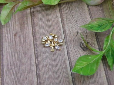 Gold-Toned Tree Brooch with Rhinestone Accents