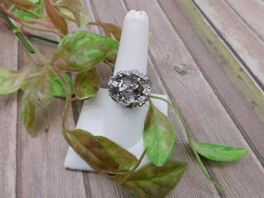 Silver Tone Statement Ring with Clear Stones