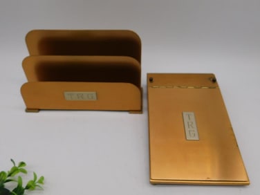 Gold-Tone Desk Organizer with Pad and Holder Set