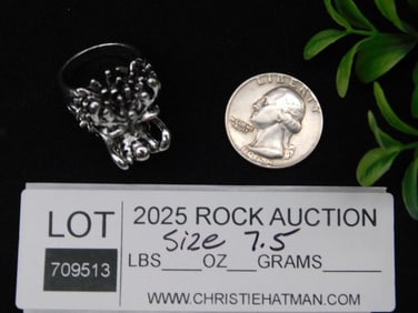 Silver Dragon Ring With Red Eyes and Pearl, Size 7.5