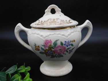 Decorative Porcelain Sugar Bowl with Floral Design and Lid