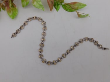 Silver and Yellow Stone Accent Link Bracelet