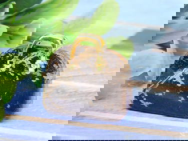 Miniature Stone Handbag Sculpture with Gold-Tone Handles