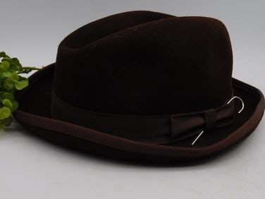Vintage Brown Bowler Hat with Satin Lining