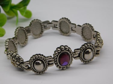 Silver-Tone Bracelet With Abalone Stone Accent