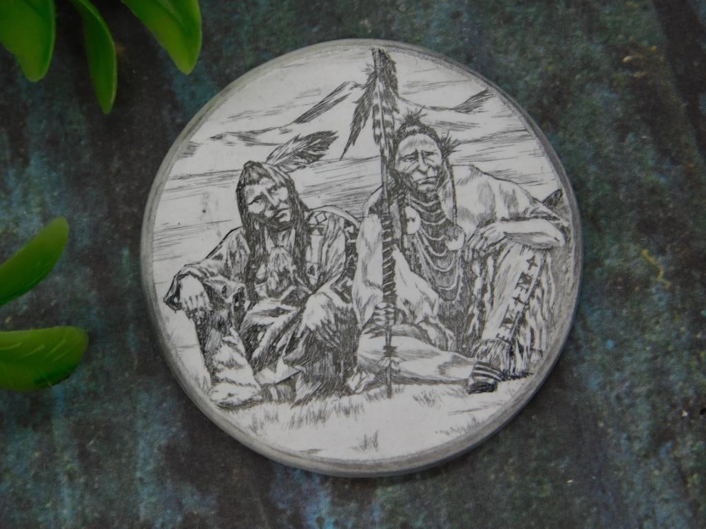 Scrimshaw Cabochon with Native Design: Scrimshaw Cabochon with Native Design