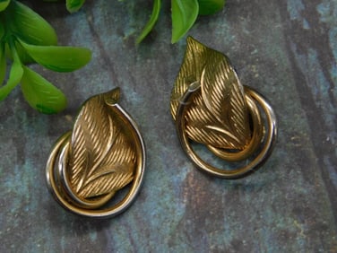 Vintage Gold Tone Leaf Clip-On Earrings