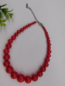 Red Graduated Bead Necklace with Adjustable Chain