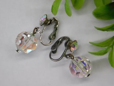 Vintage Clip-On Crystal Earrings with Faceted Design