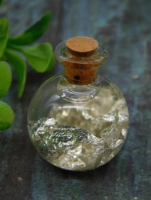 Glass Bottle With Silver Flakes and Cork Stopper ROCK STONE LAPIDARY SPECIMEN