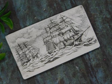 Scrimshaw Cabochon with Ship Design