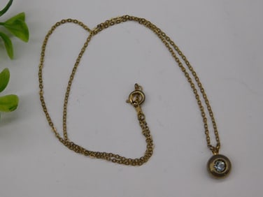 Gold-Toned Chain Necklace with Blue Stone Pendant