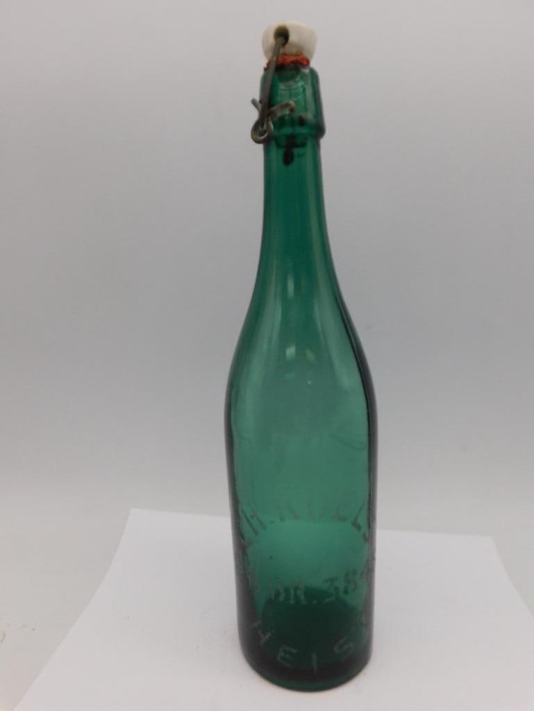 RARE ROELS 1920S BEER BOTTLE GREEN GLASS WITH FLIP-TOP CLOSURE VINTAGE ANTIQUE: RARE ROELS 1920S BEER BOTTLE GREEN GLASS WITH FLIP-TOP CLOSURE VINTAGE ANTIQUE