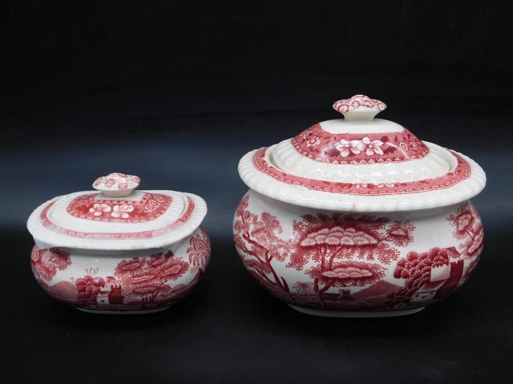 COPELAND SPODE TOWER PINK COVERED SUGAR BOWLS VINTAGE ANTIQUE: COPELAND SPODE TOWER PINK COVERED SUGAR BOWLS VINTAGE ANTIQUE