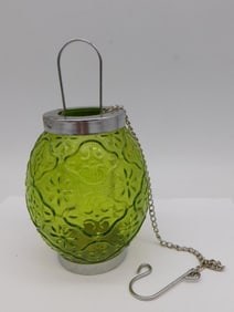 Green Pressed Glass Hanging Lantern With Chain
