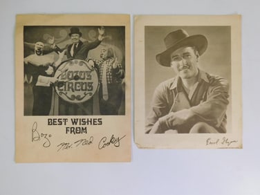 TWO AUTOGRAPHED PHOTOGRAPHS FROM BOZOS CIRCUS