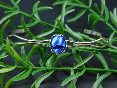 ABALONE STONE METAL CUFF BRACELET ROCK STONE LAPIDARY SPECIMEN