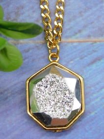 DRUZY TITANIUM PENDANT ON CHAIN NECKLACE ROCK STONE LAPIDARY SPECIMEN