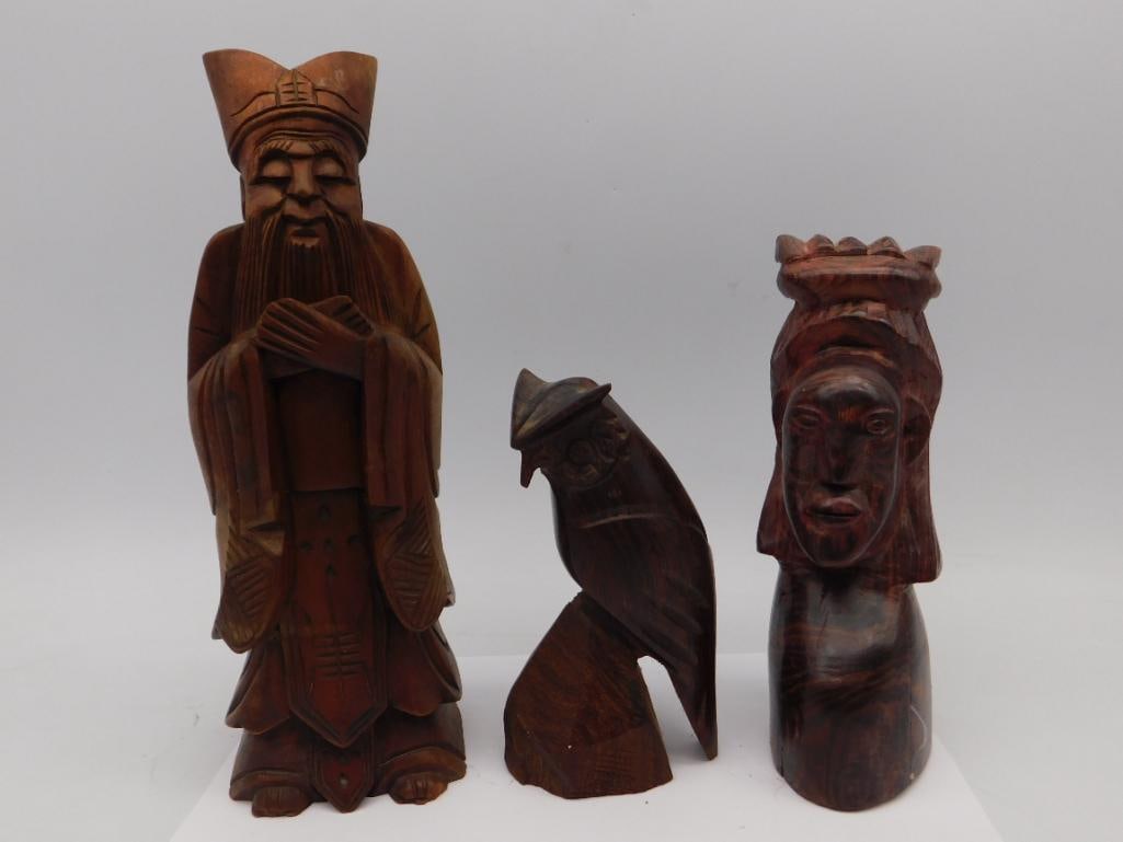 Three Hand-Carved Wooden Figurines: Three Hand-Carved Wooden Figurines