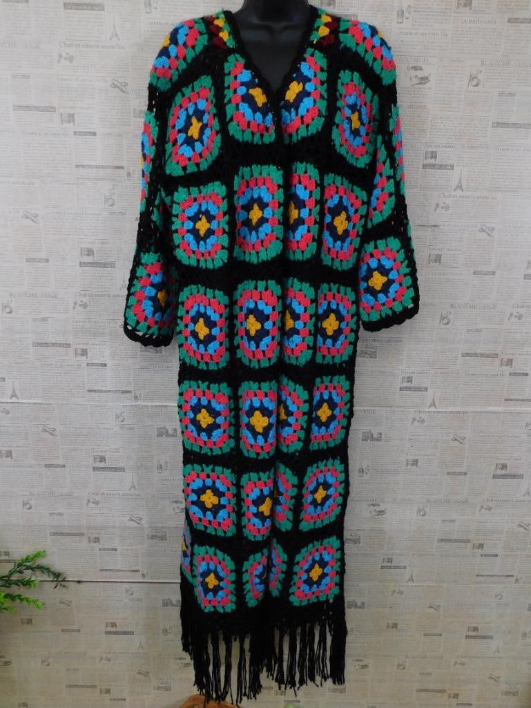 NEW SQUARED CROCHET CARDIGAN GRANNY SQUARE DUSTER NWT BOUTIQUE CLOTHING: NEW SQUARED CROCHET CARDIGAN GRANNY SQUARE DUSTER NWT BOUTIQUE CLOTHING