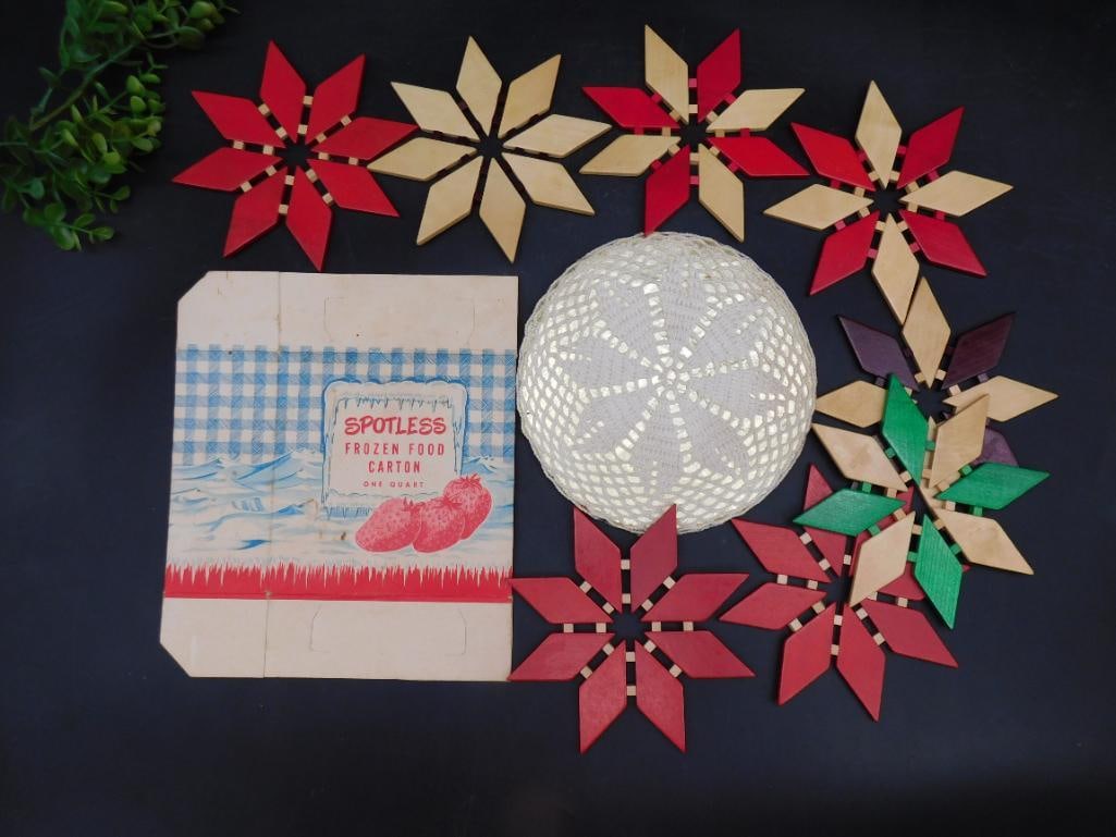 Vintage Lot of Star Ornaments and Spotless Box: Vintage Lot of Star Ornaments and Spotless Box