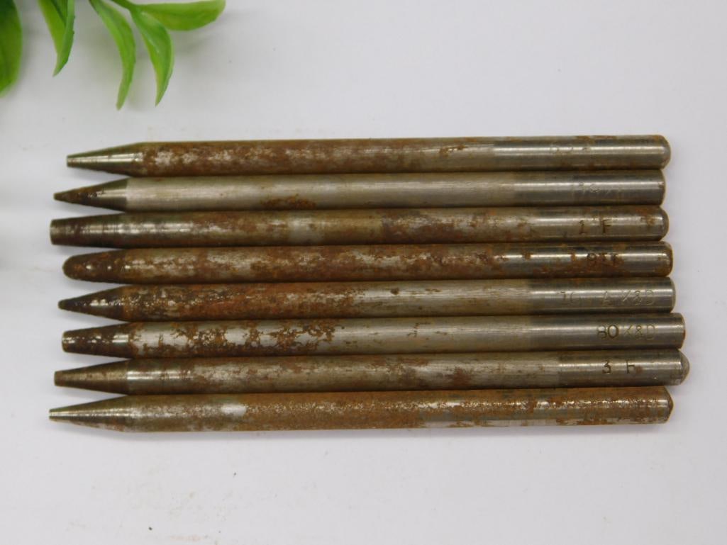 8 Rusted Metal Punch Tools with Engraved Markings Watchmaker Watchmaking Tools: 8 Rusted Metal Punch Tools with Engraved Markings Watchmaker Watchmaking Tools