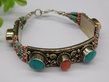 Handcrafted Bracelet with Turquoise and Coral Accents WATCHMAKER WATCHMAKING TOOL