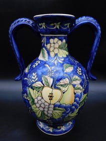 BLUE FRUIT FLORAL JUG VINTAGE ANTIQUE