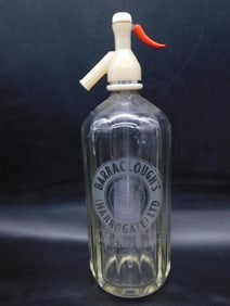 BARRACLOUGHS HARROGATE LTD RARE VINTAGE GLASS SELTZER SODA BOTTLE SIPHON WATER MINERAL MID-CENTURY