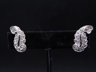 Pair of Silver-Tone Rhinestone Clip-On Earrings