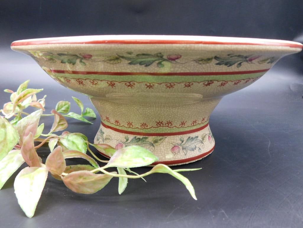 Decorative Ceramic Pedestal Dish with Floral Motif (1 of 3)