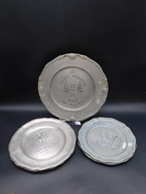 PEWTER PLATES LOT OF 3 VINTAGE ANTIQUE