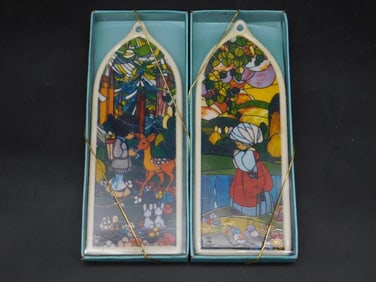 PRECIOUS MOMENTS STAINED GLASS STYLE ORNAMENTS VINTAGE ANTIQUE