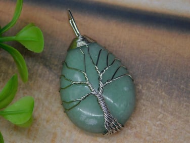 AVENTURINE WIRE WRAPPED TREE OF LIFE PENDANT ROCK STONE LAPIDARY SPECIMEN