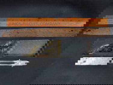 Vintage Printing Block Holder with Type and Rulers