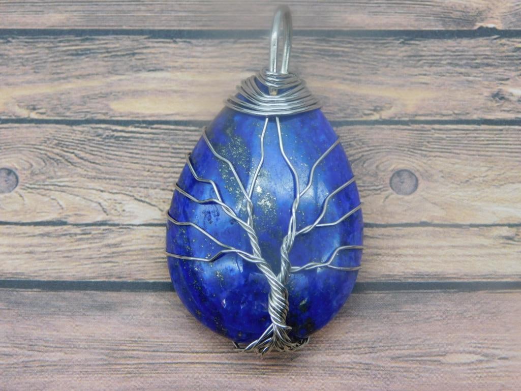 LAPIS LAZULI WIRE TREE OF LIFE PENDANT ROCK STONE LAPIDARY SPECIMEN: LAPIS LAZULI WIRE TREE OF LIFE PENDANT ROCK STONE LAPIDARY SPECIMEN