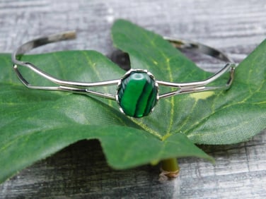 ABALONE STONE METAL CUFF BRACELET ROCK STONE LAPIDARY SPECIMEN