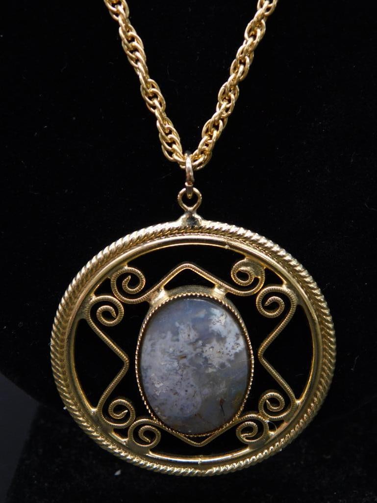 GENUINE STONE PENDANT ON CHAIN NECKLACE VINTAGE ANTIQUE (1 of 3)