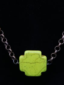 GENUINE STONE PENDANT ON CHAIN NECKLACE VINTAGE ANTIQUE