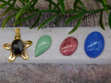 SNOWFLAKE OBSIDIAN PENDANT AND CABOCHONS ROCK STONE LAPIDARY SPECIMEN