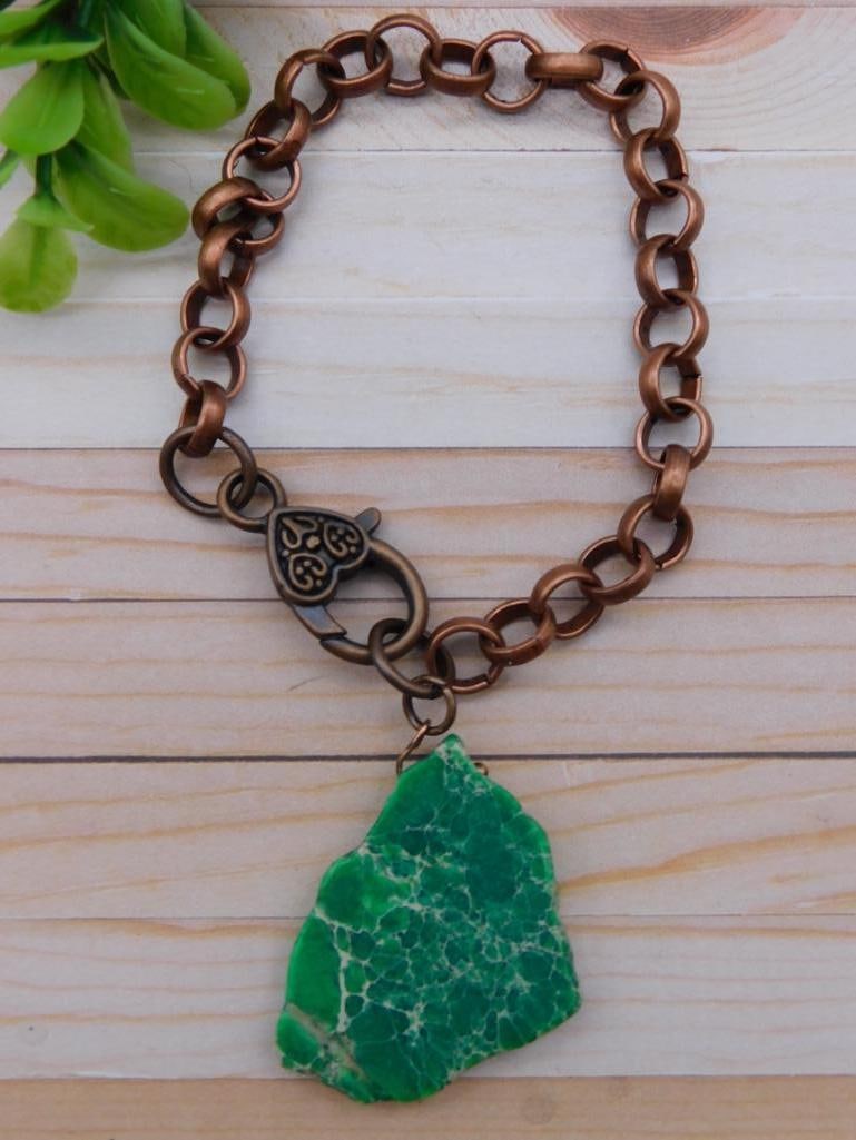 HATMAN ORIGINAL GREEN STONE AND COPPER BRACELET: HATMAN ORIGINAL GREEN STONE AND COPPER BRACELET