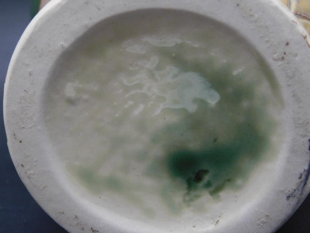 Green Glazed Ceramic Vase With Floral Design: Green Glazed Ceramic Vase With Floral Design