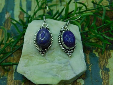 LAPIS LAZULI EARRINGS ROCK STONE LAPIDARY SPECIMEN